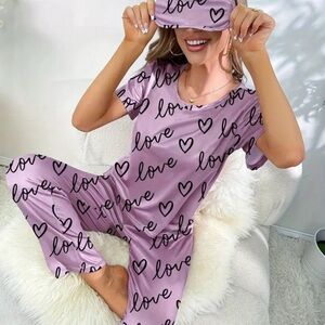 Love Print Pajama Set Purple Women’s Size L